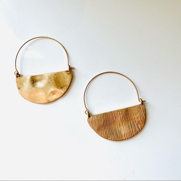 Nordstrom Jewelry - NEW NORDSTROM REVOLVE Gold Hammered Half Circle Disc Hoop Earrings Jewelry Boho